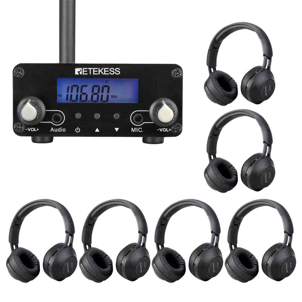 Retekess TR508 FM Radiodifusión Transmisor TR104 FM Portátil  Auriculares Receptor