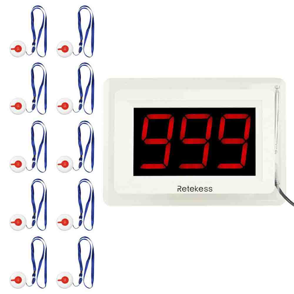 Retekess Sistema de Paginación con Botón de Llamada Inalámbrico TD009 y Receptor de Pantalla T114 para Hospitales y Hogares de Ancianos