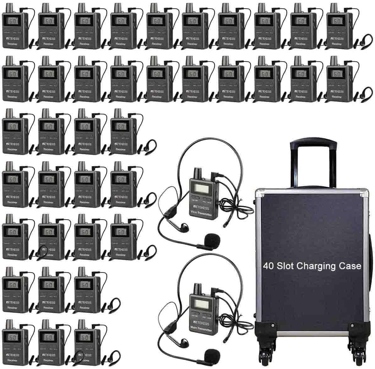 Retekess TT105 Sistema Guía Turístico Inalámbrico 2 TX Con 38 RX Estuche Carga 40 Puertos