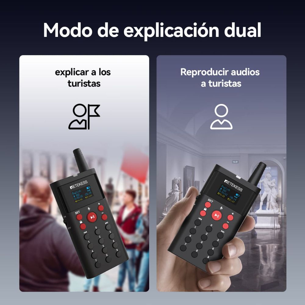 Retekess TT127 Audioguía Y Radioguía 2-en-1 Sistema para museos, sitios patrimoniales y turísticos con estuche de carga