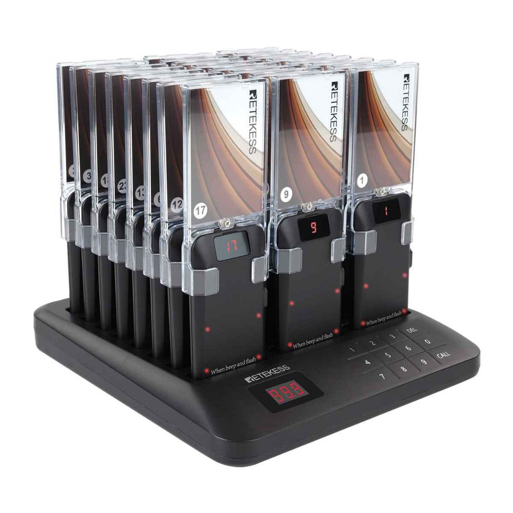 Retekess TD157A Sistema de Buscapersonas con Timbre para Restaurantes y Pegatinas Publicitarias Reemplazables