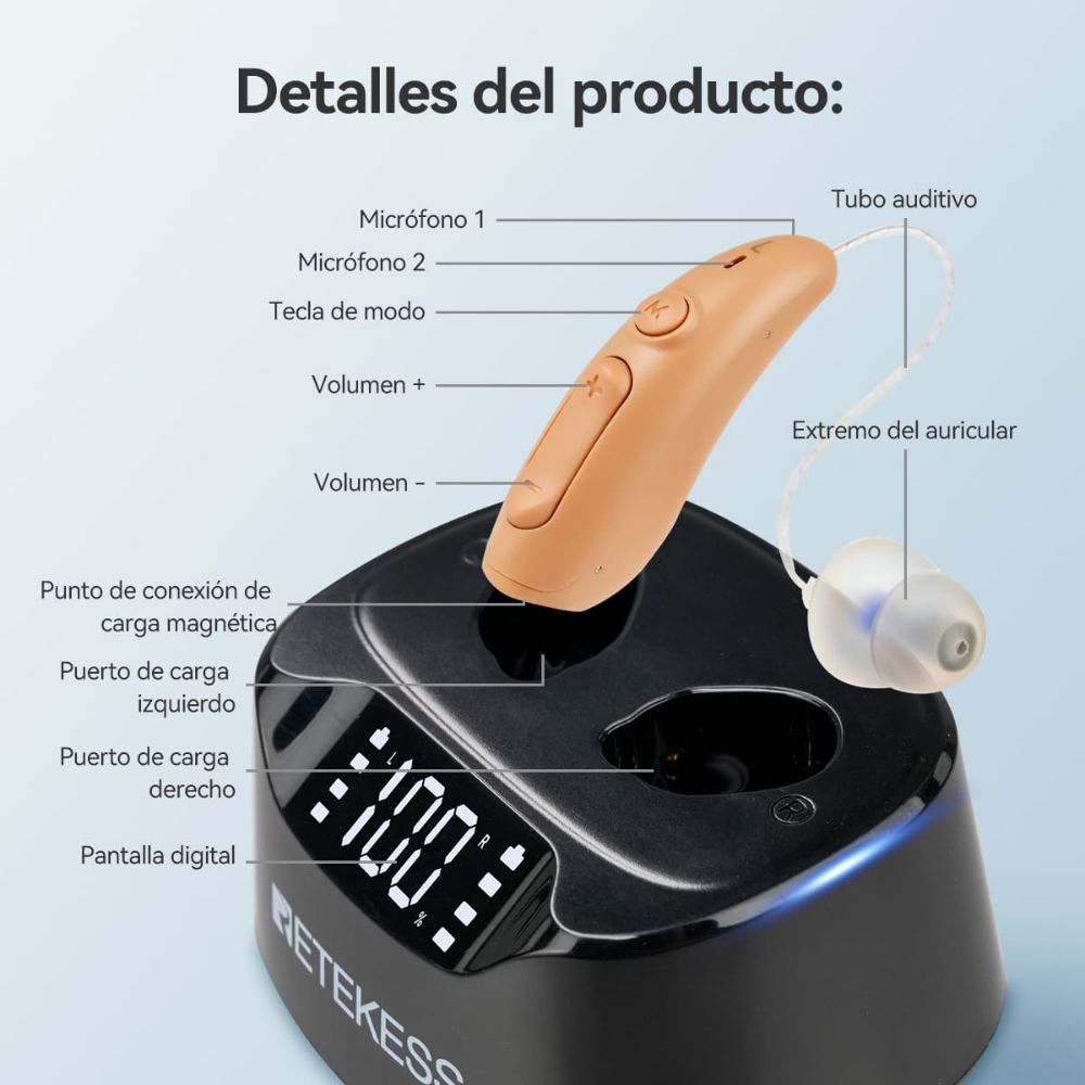 Audífono Inteligente con Cancelación de Ruido Retekess TE201 RIC para Personas Mayores