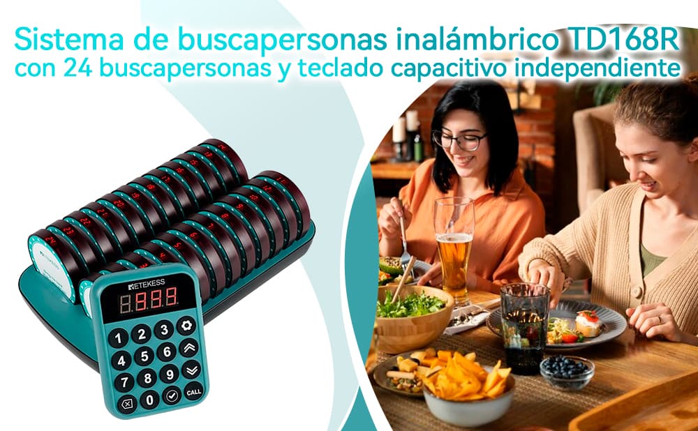 Sistema de buscapersonas inalámbrico TD168R: con 24 buscapersonas y teclado capacitivo independiente