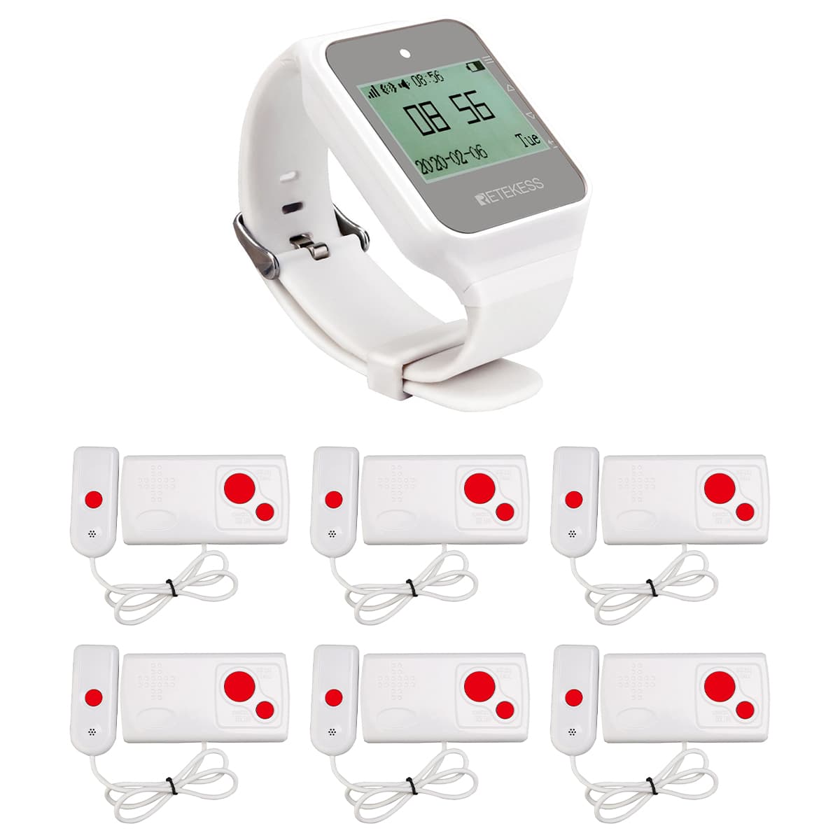 Retekess Sistemas Inalámbricos de Llamada a Enfermeras TD108 Receptor de Reloj TD003 Botón de Llamada con Manija para Hospital, Clínica y Hogar de Ancianos