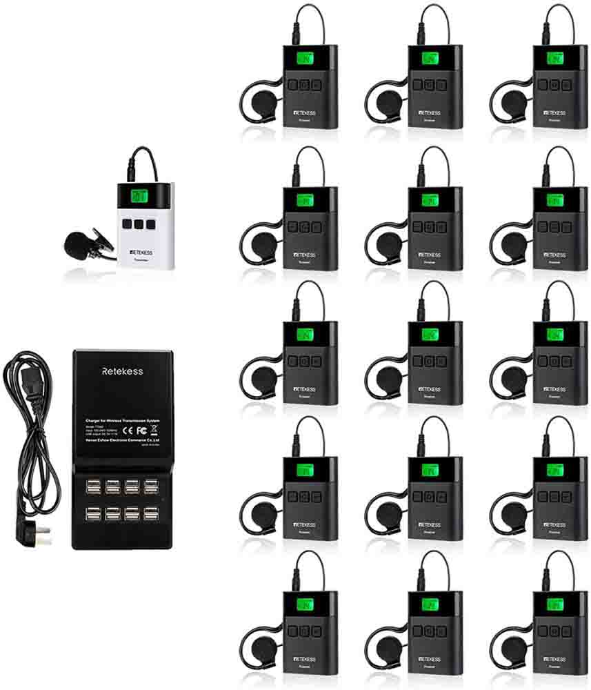 TT122 Sistema Guía Turístico Inalámbrico 1 Transmisor Con 15 Receptores Base Carga 16 Puertos
