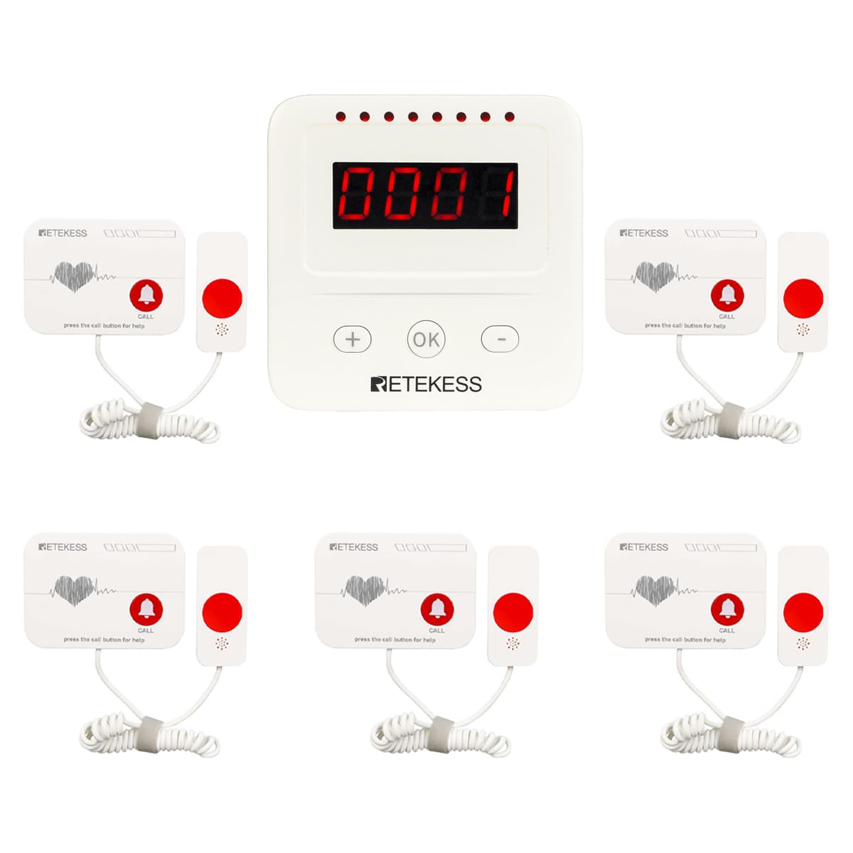 Retekess Sistema Inalámbrico De Llamada a Enfermera Th106 Buscapersonas y Botón De Llamada TH006, Sistema De Alarma Sos Para Hospitales, Clínicas y Residencias De Ancianos